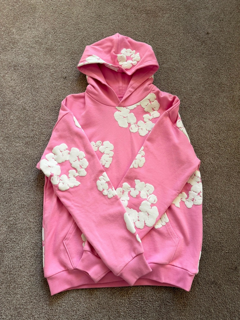 Men's Pink Floral Appliqué Hoodie